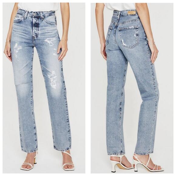 AG Adriano Goldschmied Alexxis Straight Leg Jeans Size 26 In Breeze Distressed